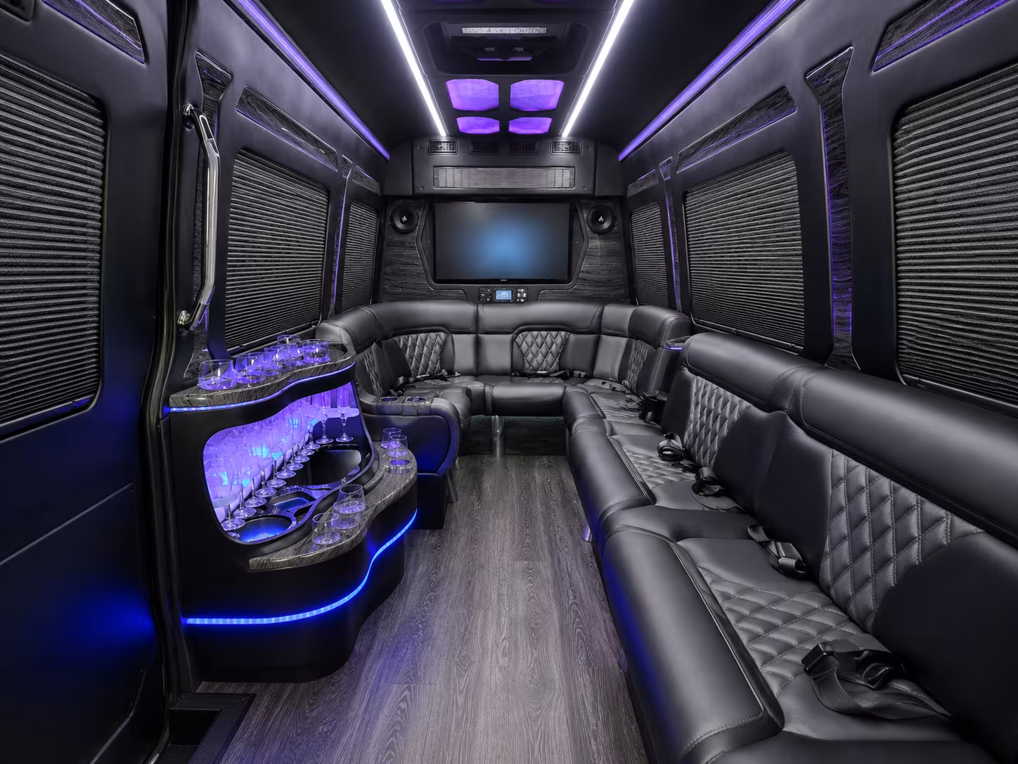 austin 30 passenger party bus inside